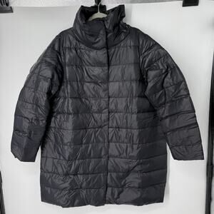 Eileen Fisher Standard Collar Cocoon Coat SZ 1X Black 80/20 Down Filled Minimal